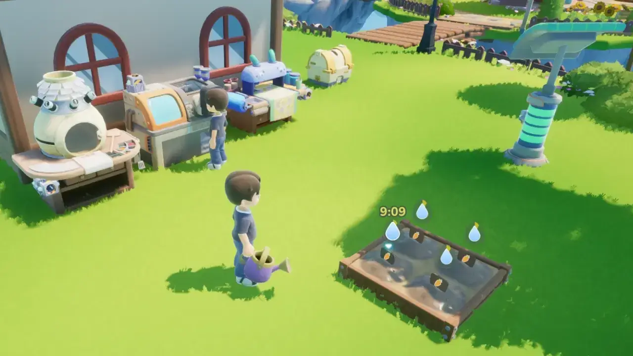 Two Loftia characters interacting beside a neighborhood home